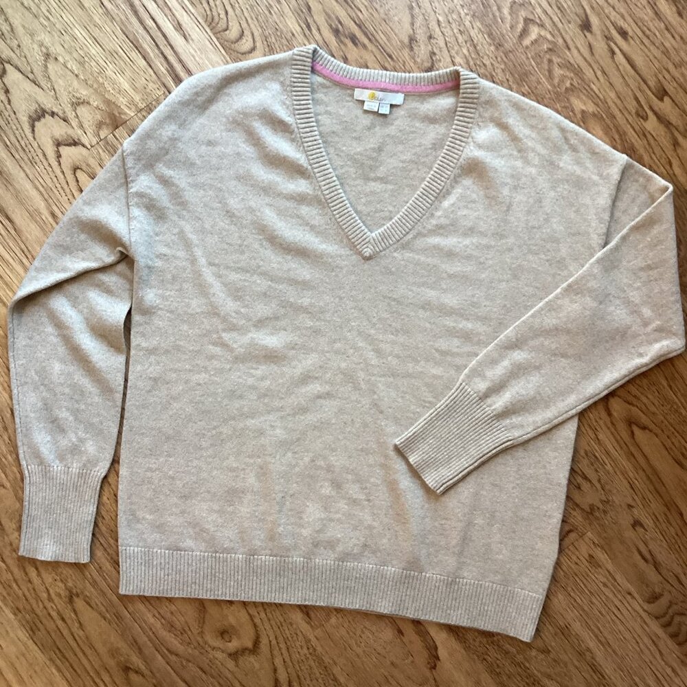 NEW! BODEN V-NECK CASHMERE SWEATER JUMPER in OATMEAL 8 COZY KNIT CLASSIC PREPPY
